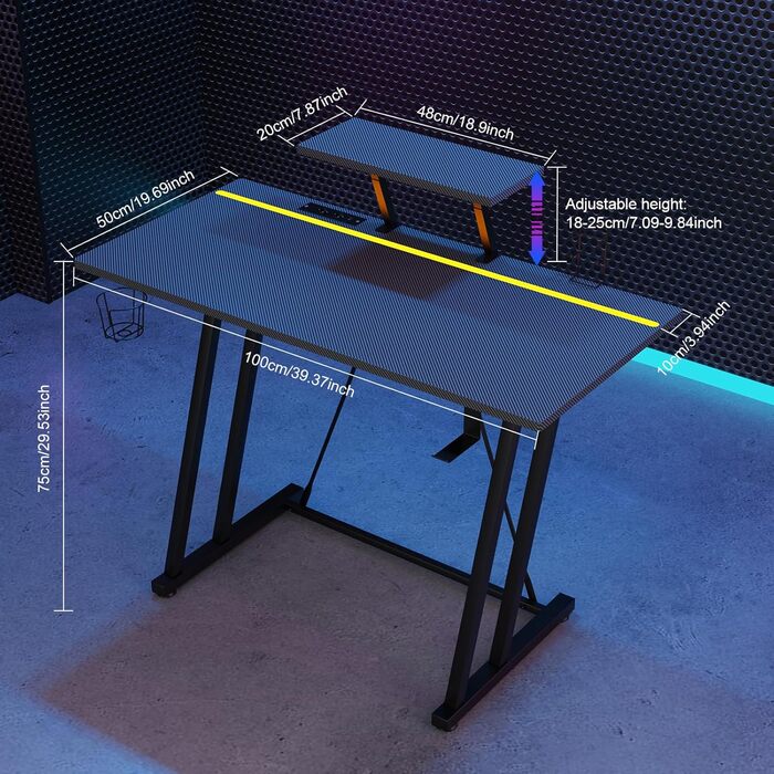 Ігровий стіл HaodaCulture 160x135 см з підставкою для монітора, 2 розетки та 2 USB-порт, кутовий, великий комп'ютерний стіл (100x75 см)