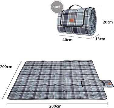 Водонепроникна ковдра для пікніка Sekey на відкритому повітрі з ТРИШАРОВОЮ портативною ручкою 200 x 200 см 200x200 см Сірий