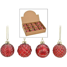 Ялинкові кульки Набір з 12 предметів, розкішні скляні різдвяні дрібнички Ø 6 см, дрібнички для різдвяної ялинки, дрібнички для різдвяної ялинки, Різдвяна прикраса (червоне золото)