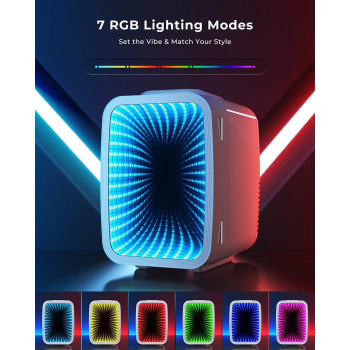 Міні-холодильник BEICHEN 4Л з RGB-підсвіткою, 2в1 (охолодження та підігрів) для напоїв, косметики та геймінгу, 220В/12В, білий