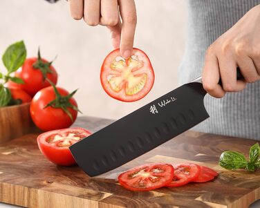 Набір кухонних ножів Wakoli Titanium Noir (5 предметів) з бруском - професійний набір ножів з титанового покриття, нержавіюча сталь, чорний, магнітний брусок, Nakiri