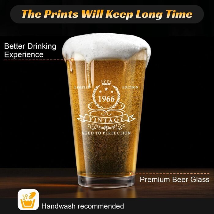 Пивний келих LIGHTEN LIFE 450 мл в дерев'яній подарунковій коробці, 1966 рік народження - ідеальний подарунок чоловікові/батькові на 60 років
