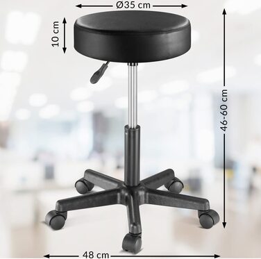 Стілець на коліщатках Casaria з регульованою висотою 10 см, набивка, поворот на 360 , Висота сидіння 46-60 см, офісний стілець, обертовий стілець, робочий стілець, чорний стілець 1 чорний