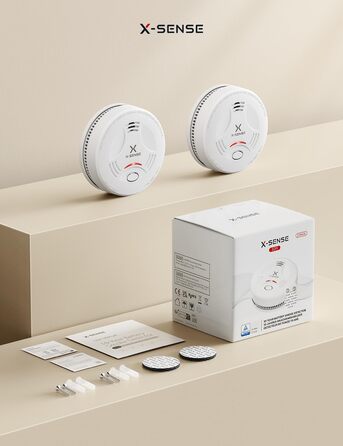 Датчик диму X-Sense з батареєю на 10 років та магнітним кріпленням, 10 шт. (2 шт. з магнітним кріпленням), сертифікований TÜV Rheinland, з функцією вимкнення звуку та самотестування, білий