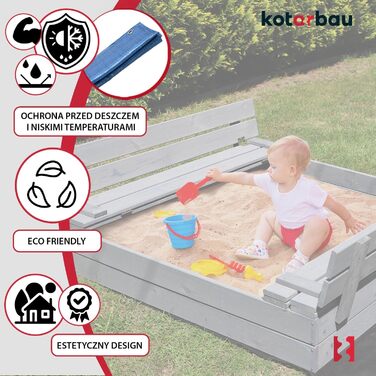 Пісочниця KOTARBAU® з кришкою, 120x120 см, дерево, з лавками