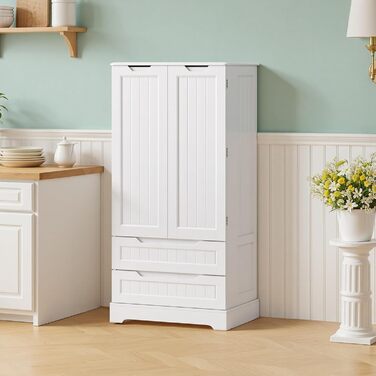 Високий шкаф Bealife для кухні, буфе́т з 2 шухлядами та 2 дверцятами, білий. Підходить для кухні, їдальні та вітальні.