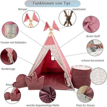 Дитячий намет-тіпі з килимком, подушкою та м'ячами - ігровий намет для дитячої кімнати (полуниця)