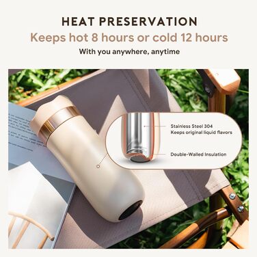 RECAFIMIL Французька кавомашина для подорожей з нержавіючої сталі, 340 мл, для кемпінгу та подорожей, кремовий колір