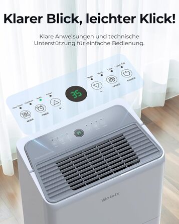 Електричний осушувач повітря 12L з таймером, для підвалів та приміщень до 122м³, з фільтром та 1м шлангом, 10 років гарантії, 50л/день