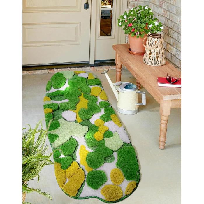 Килимок для ванної кімнати з м'яким зеленим мохом, 152 x 61 см, Boho стиль, антиковзаюча, швидковисихаюча, для ванної, кухні, спальні, умивальника