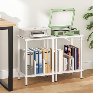 HOOBRO Стійка для програвачів, полиця для платівок, приліжкова тумбочка, полиця для платівок з перегородками, органайзер для платівок, до 100 альбомів, для вітальні, EBK05RS01 (Білий)