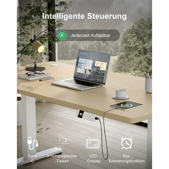 Регульований стіл Devoko 200x80 см з USB-C, електричний, для дому та офісу, білий (200 x 80 см, дуб)