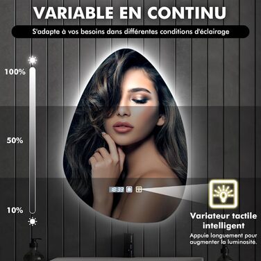 Дзеркало для ванної кімнати Worshow з підсвіткою 50x70 см: LED, регулювання яскравості, протитуманне покриття, 3 режими, таймер, пам'ять, сенсорне управління