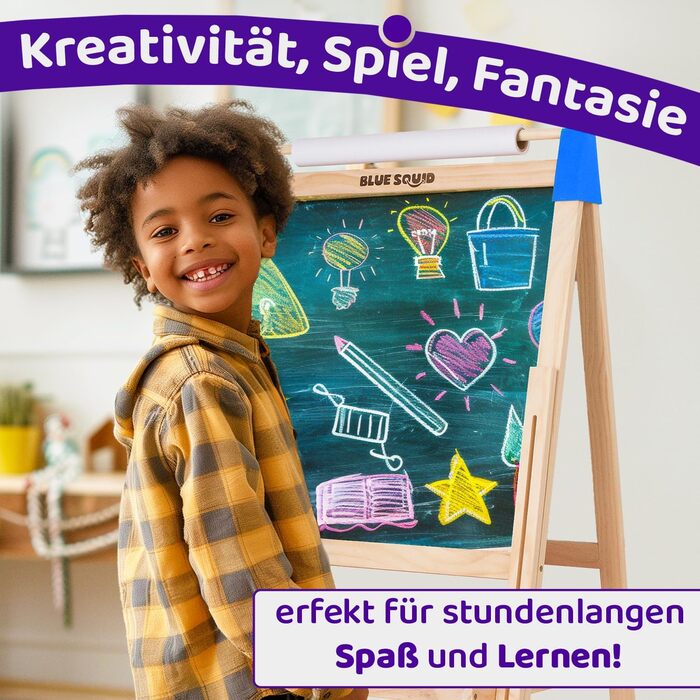 Дитяча мольберт Blue Squid Kinder Staffelei - регульована висота, двосторонній, з крейдяною та магнітною дошками, рулон паперу, 100+ аксесуарів, для дітей 3-12 років, преміум-якість 2025
