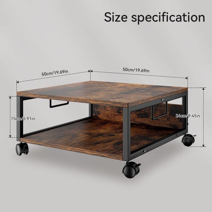 Стійка для принтера IBUYKE з 2 ярусами, коліщатками, коричнева. Підходить для офісу, дому, книг, сканера, факсу. Модель TLJ008H