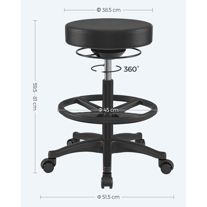 Високий робочий стілець SONGMICS з регульованою спинкою та підставкою для ніг, чорний - OSC007B01