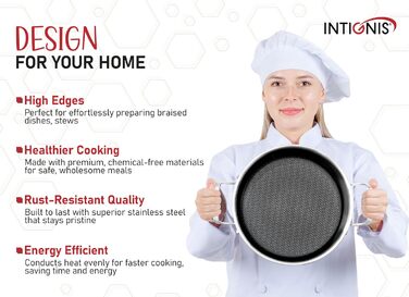 INTIGNIS® Сковорода з кришкою – 30 см (12 дюймів) – 6 л – з антипригарним покриттям | Стійка до подряпин | Глибока | Без хімікатів | Сковорода з нержавіючої сталі