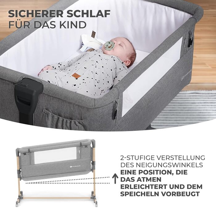 Дитяче ліжко Kinderkraft Neste Grow 3 в 1: ліжко-манеж, ліжко для малюків (від народження до 2 років), з матрацом, сумкою для транспортування, регулюванням висоти та сталевим каркасом, сірий колір