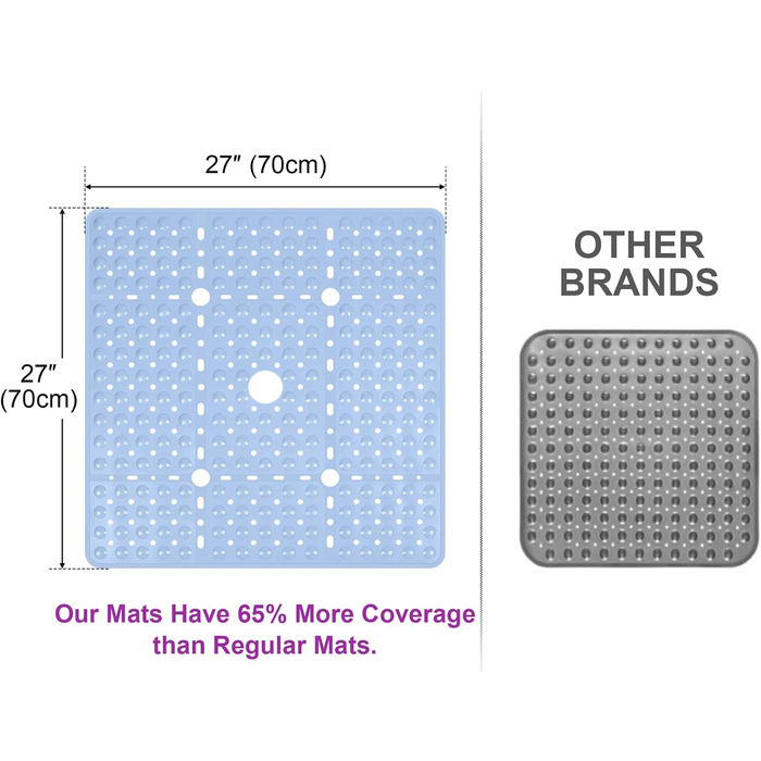 Протиковзкий килимок для душу Kingrading XL 70x70 см, 240 присосок, можна прати в пральній машині, Aqua Blue