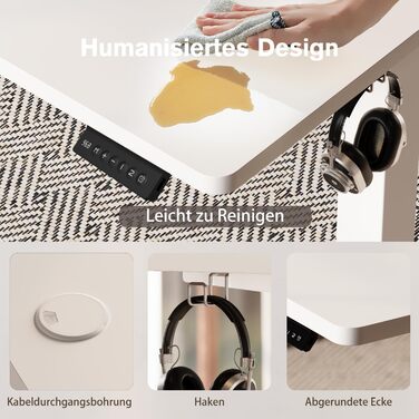 Регульований стіл Devoko з USB-роз'ємом: електричний, для роботи, стоячи/сидячи, 180x80 см, білий