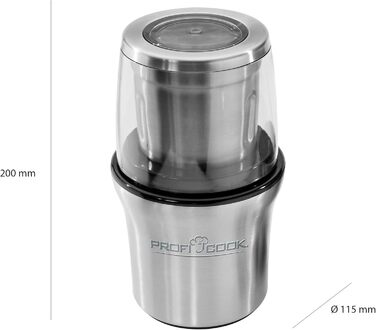 ProfiCook Kaffeeschlagwerk PC-KSW 1021 N: Електричний подрібнювач для кави та спецій, нержавіюча сталь, 200 Вт, імпульсний режим