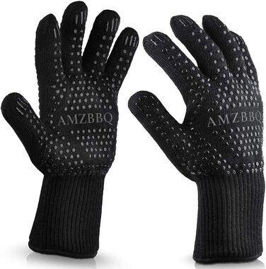 Рукавички для гриля AZBBQ Preiu, термостійкі рукавички для випічки при температурі до 500 градусів, подовжені рукавички для духовки, Кухонні і грильні рукавички, Вогнетривкі рукавички для приготування їжі за розміром (Чорний, S)