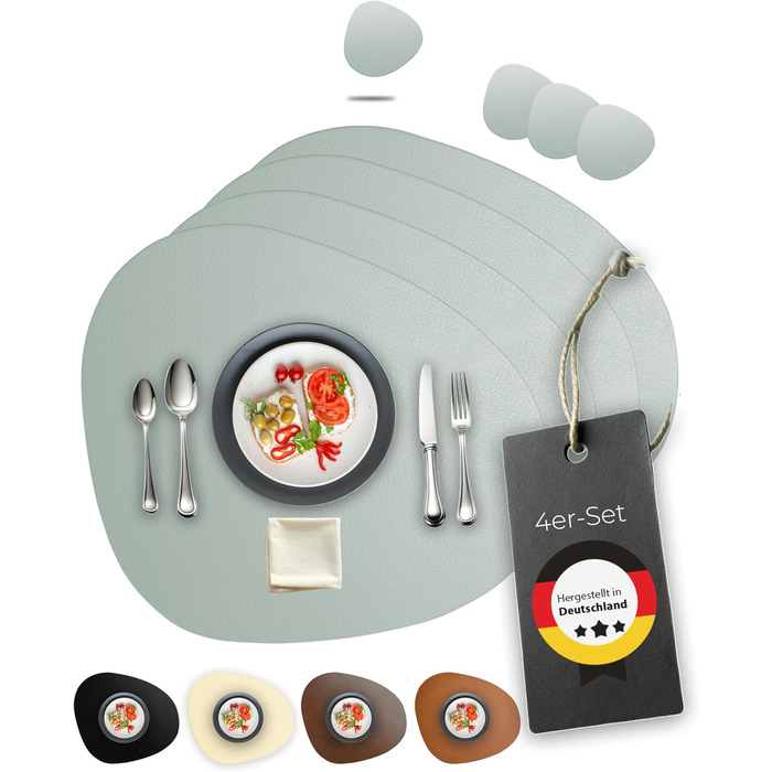 Набори серветок на стіл, 4 шт. – Екологічні, стабільні та неслизькі – Шкіра з переробленої шкіри преміум-якості, Made in Germany (Сучасний стиль), сірі