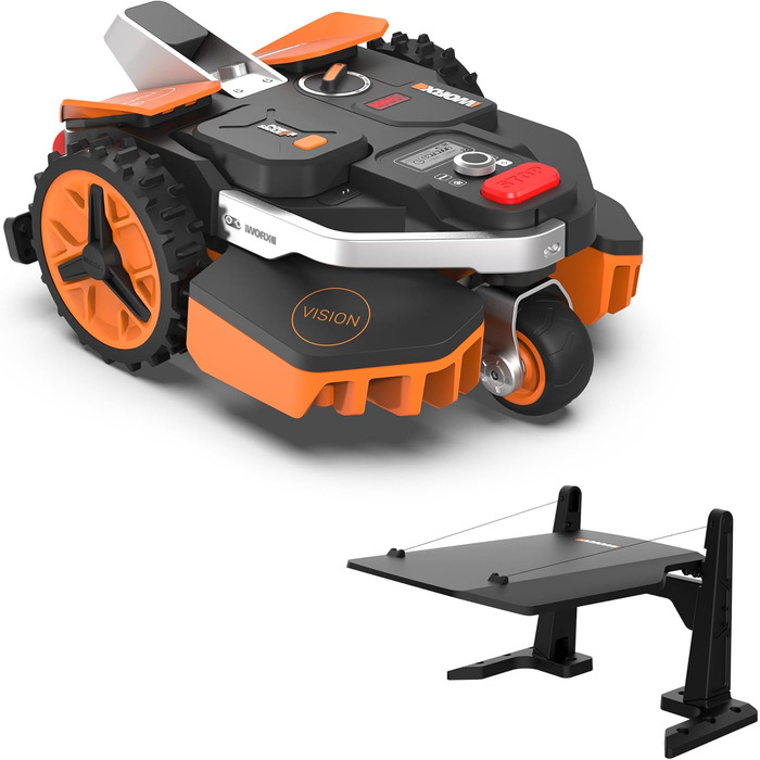 Робот-газонокосилка WORX S250 Mähroboter WR202E для газонів до 250 м², з AI, без кабелю, активне уникнення перешкод, захист від їжаків + гараж WA0825 Vision Garage