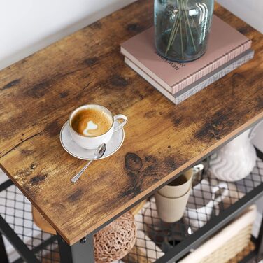 Сервісний столик VASAGLE з 3 ярусами, вінтажний, рустикальний, з роликами, для кухні та вітальні, міцний, з дерев'яною платформою, LRC78X