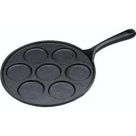 Кухонна сковорода для млинців для 7 млинців діаметром 6 см, 23,5 см, чавунна, чорна