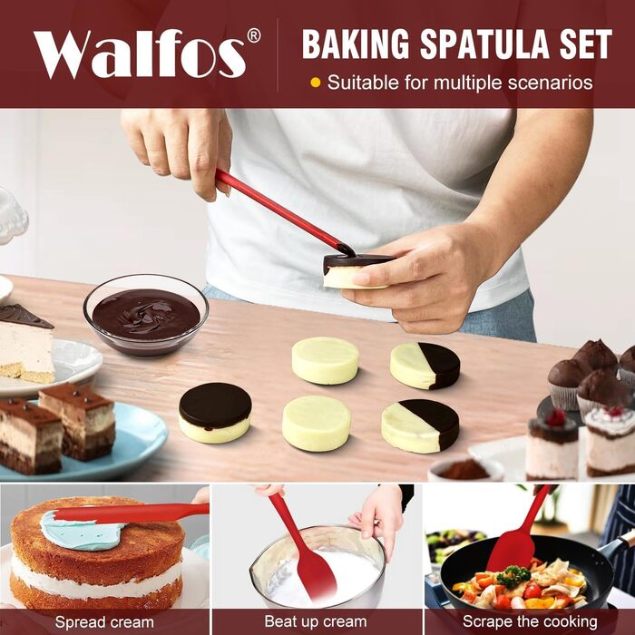 Прикраса торта WALFOS, лопатка для глазурі, лопатка з лезом з нержавіючої сталі, випічка та прикраса торта, універсальна для дому, пекарні чи кухні (кут 15 см прямий 20 см) (червоний, 5 шт. )