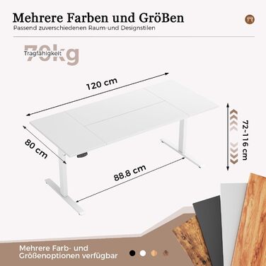 Регульований за висотою стіл Klicelor, електричний, з пам'яттю, 120x80 см, білий