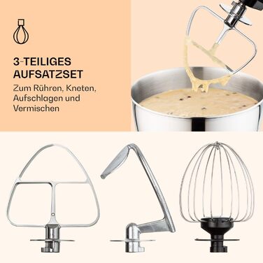 Кухонна машина Klarstein Bella: планетарний міксер з нержавіючої сталі, 1200 Вт, 6 швидкостей, 3 насадки (червоний)