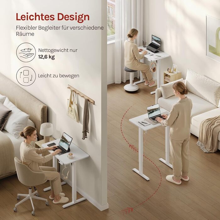 Електричний підйомний стіл WOLTU з функцією пам'яті та захистом від зіткнень, комп'ютерний стіл для дому та офісу, білий, 80 x 48 см