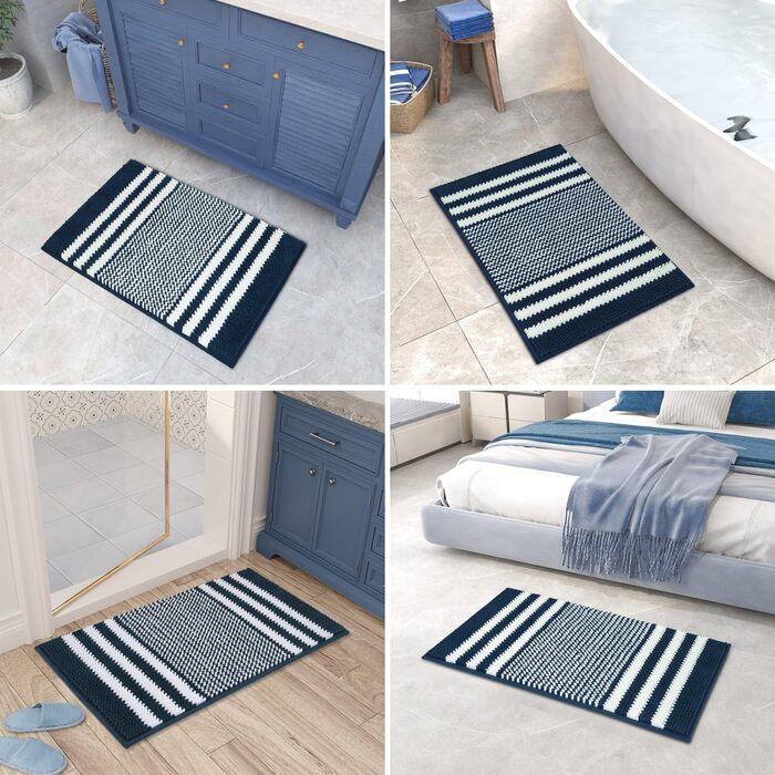 Килимок для ванної кімнати Biscpro Non-Slip Chenille, що миється, 40x60 см, темно-синій - м'який, вбираючий килимок для ванної