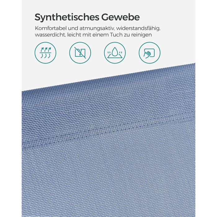 Лежак для відпочинку SONGMICS, розкладний, 193 x 53 x 29 см, до 150 кг, з підголовником, регульована спинка, для саду, басейну, тераси (Блакитний)