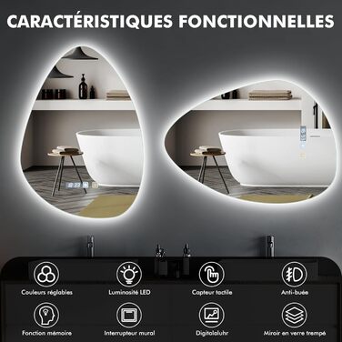 Дзеркало для ванної кімнати Worshow з підсвіткою 50x70 см: LED, регулювання яскравості, протитуманне покриття, 3 режими, таймер, пам'ять, сенсорне управління