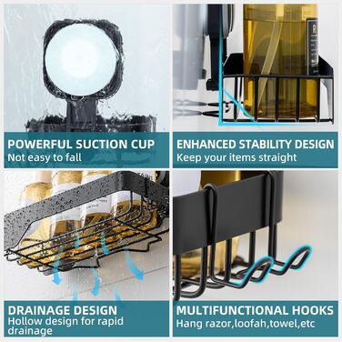 Корзина для душу TAILI з присосками, нержавіюча сталь, без свердління, чорна, 2 шт.