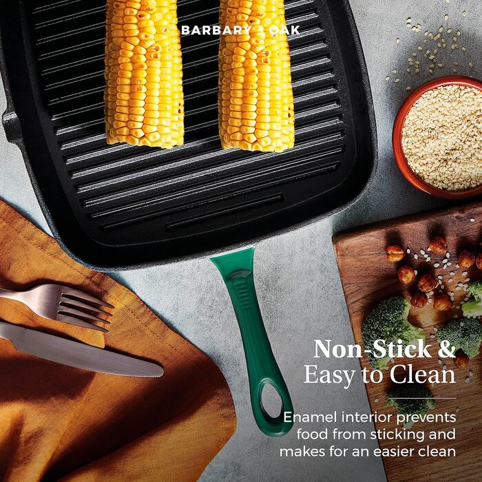 Сковорода-гриль Barbary & Oak BO800256GRN з емальованим покриттям, 23 см, зелений