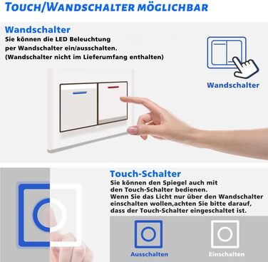 Дзеркало для ванної кімнати Aica LED кругле 50 см, регулювання кольору (холодне/нейтральне/тепле), диммування, функція пам'яті, сенсорне управління, запобігання запотіванню, автоматичне вимкнення (40x40 см)