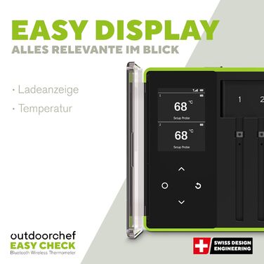Термометр для гриля Outdoorchef Easy Check Quadro з Bluetooth, 4 датчики, 200м, миюча посудомийній машині, з магнітною док-станцією