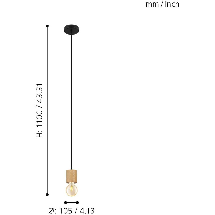 Підвісний світильник Turialdo, 1 підвісний світильник для шнура полум'я Підвісний світильник Промисловий, вінтажний, Підвісний світильник з дерева та сталі в натуральному кольорі, Чорний, Обідня настільна лампа, Підвісний світильник для вітальні з цоколем