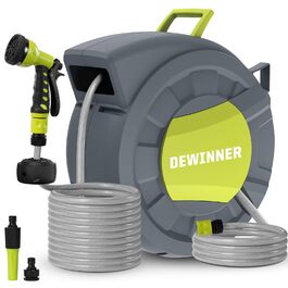 DEWINNER Шланг для саду на котушці 20+2 м, автоматичний, для кріплення на стіну, з ручною пістолетом, для поливу великих садів