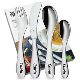 Дитячий столовий прилад WMF Kinderbesteck з гравіюванням імені - персоналізований столовий прилад - індивідуальний хрещення подарунок - для хлопчика/дівчинки - набір з 4 предметів (Knuddel)