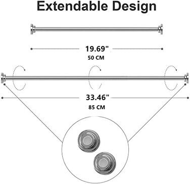 Телескопічний штор для штор, штор для штор для душу без свердління 115-200 см, штор для штор для душу з нержавіючої сталі, затискний стрижень Kongming, не іржавіє, не ковзає, не ламається для ванної, підвіконня, кухонна шафа 115-200 см (45'-79') (50-85 см