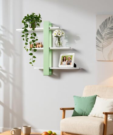 Полиця настінна дерев'яна SUMGAR Wandregal, плаваюча, 3-ярусна, 50x58 см, м'ятно-біла, для вітальні, спальні