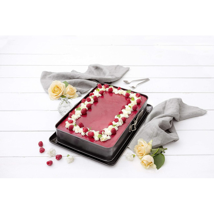 Форма для випічки Zenker прямокутна з кришкою DELUXE, коробка для транспортування тортів з емальованим дном, дека для випічки з кришкою (Чорний/Прозорий/Червоний), 1 шт.