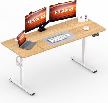 Регульований стіл FQ1 160x60 см з електропідйомом, з стільницею, для стоячи роботи, з комп'ютерним столом, гачком, блокуванням для дітей, функцією пам'яті для офісу та дому - Ahorn 160 x 60 см Білий + Ahorn