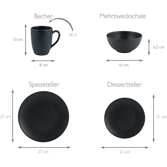Серія SOFT TOUCH BLACK, Набір посуду, комбінований сервіс з 20 предметів (комбінований сервіс з 16 предметів, 23145, чорний), 23146