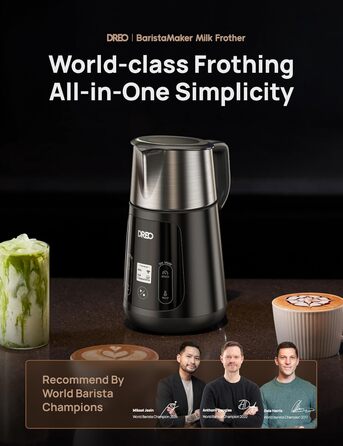 Dreo автоматичний спінювач молока All-in-1: для лате-арту, гарячих/холодних напоїв, 800 мл, електричний, миється в посудомийній машині (сріблястий, чорний)
